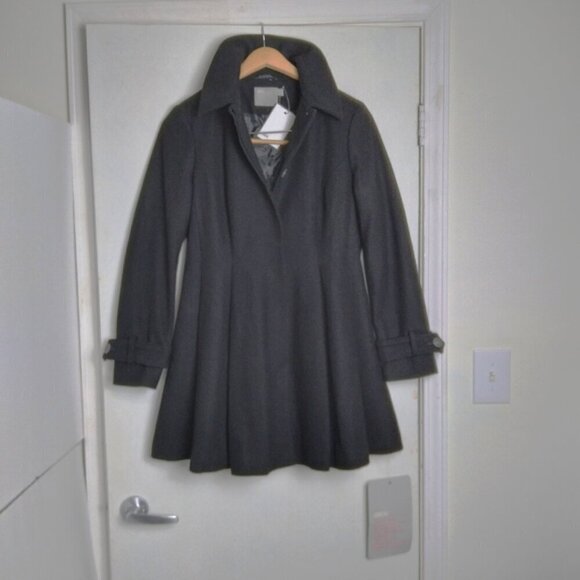 Asos NWT Black ALine Midi Skater Swing Fit & Flair Frock Coat Hidden Buttons S10 - Picture 9 of 16